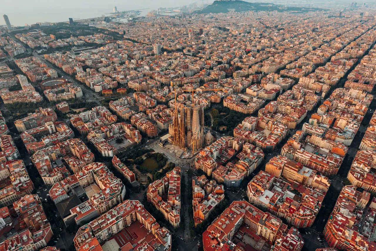Aerial view of Barcelona's Eixample street grid