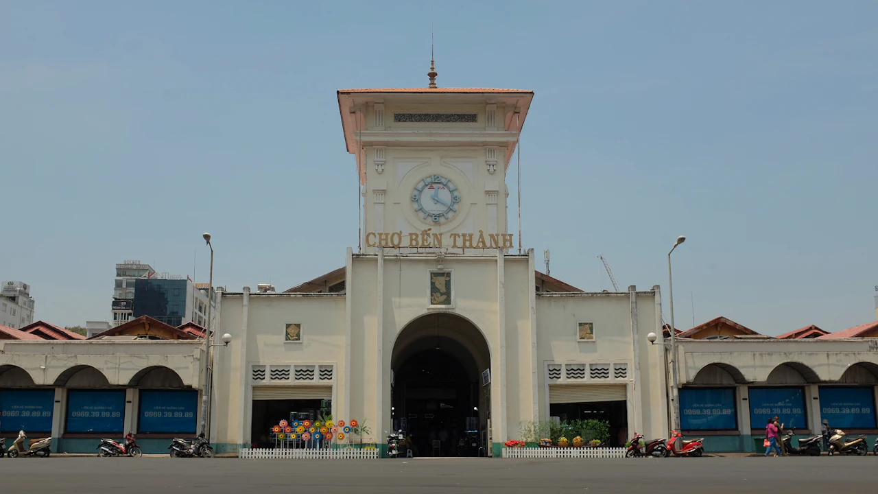 The clock-tower entrance of Ben Thanh Market in District 1, Ho Chi Minh City